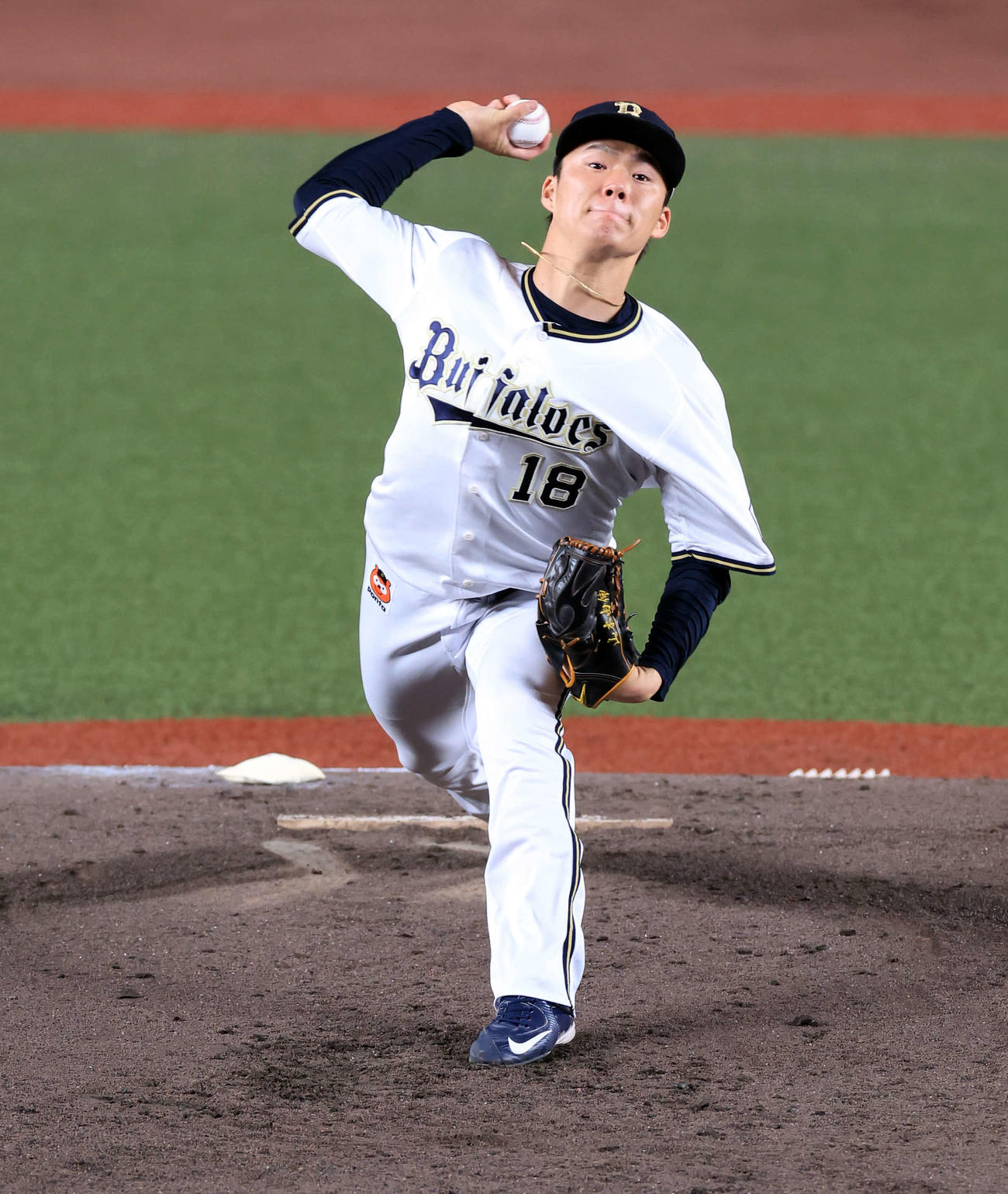 ロッテ対オリックス　力投するオリックス先発の山本（撮影・浅見桂子）
