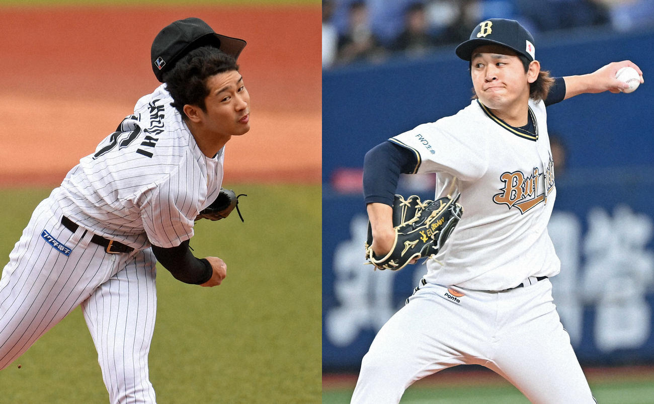 ロッテ種市篤暉（左）とオリックス宮城大弥