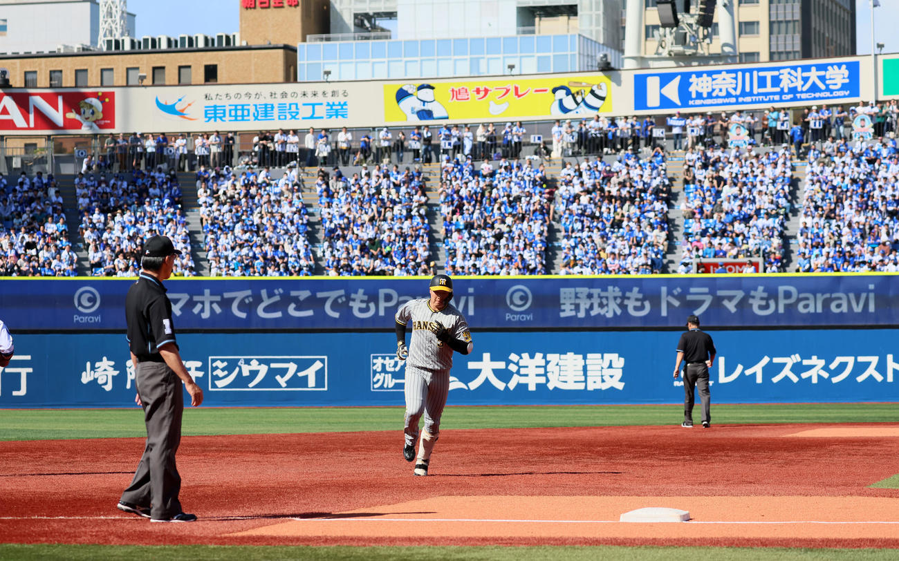DeNA対阪神　4回表阪神2死、大山は左越えソロ本塁打を放つ（撮影・加藤哉）