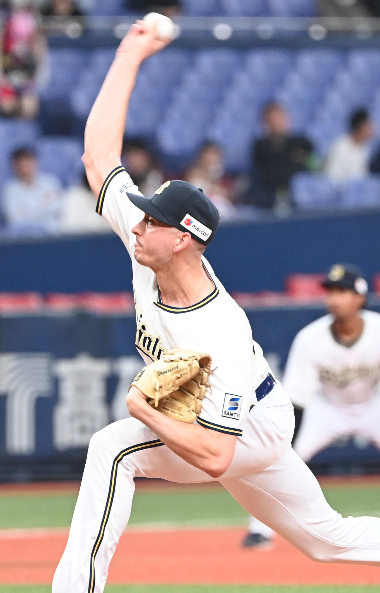 ックス対楽天　8回から登板するオリックスのワゲスパック（撮影・和賀正仁）