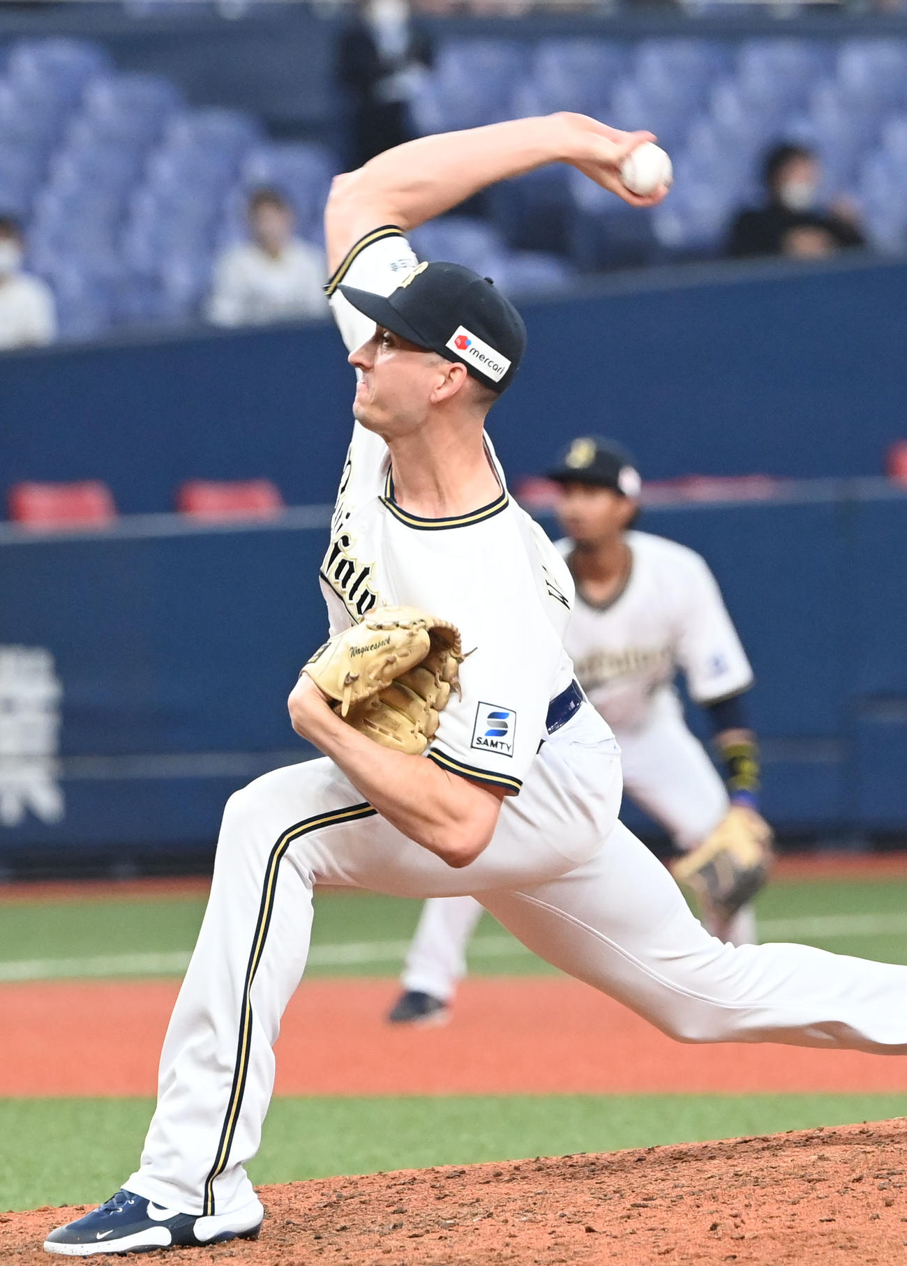 オリックス対楽天　9回に登板するオリックスのワゲスパック（撮影・和賀正仁）
