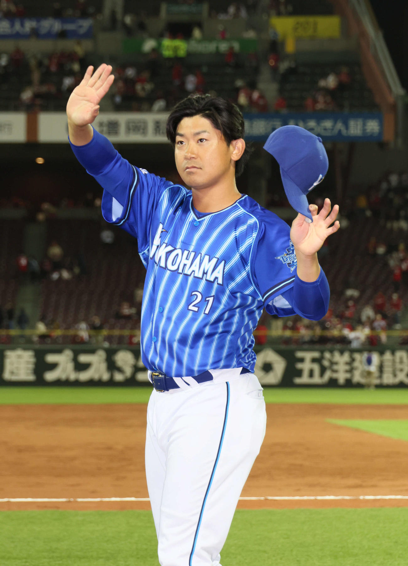 広島対DeNA　勝ち投手の今永（撮影・加藤孝規）