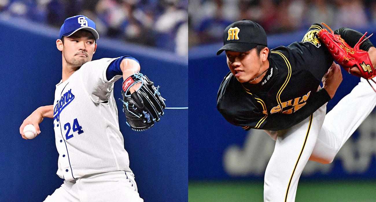 中日福谷浩司（左）と阪神才木浩人
