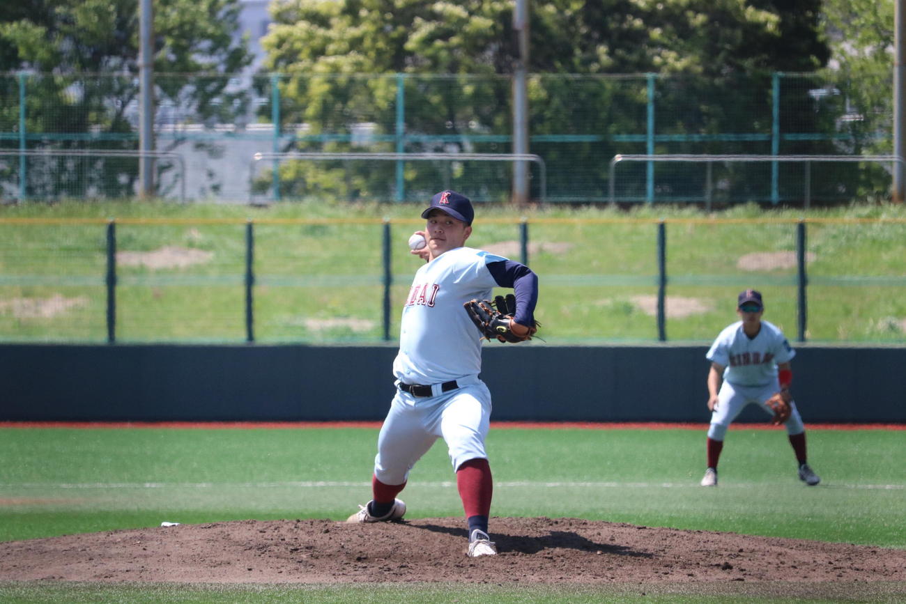 近大対同大　近大先発の北見隆侑投手（2年＝乙訓）（撮影・林亮佑）