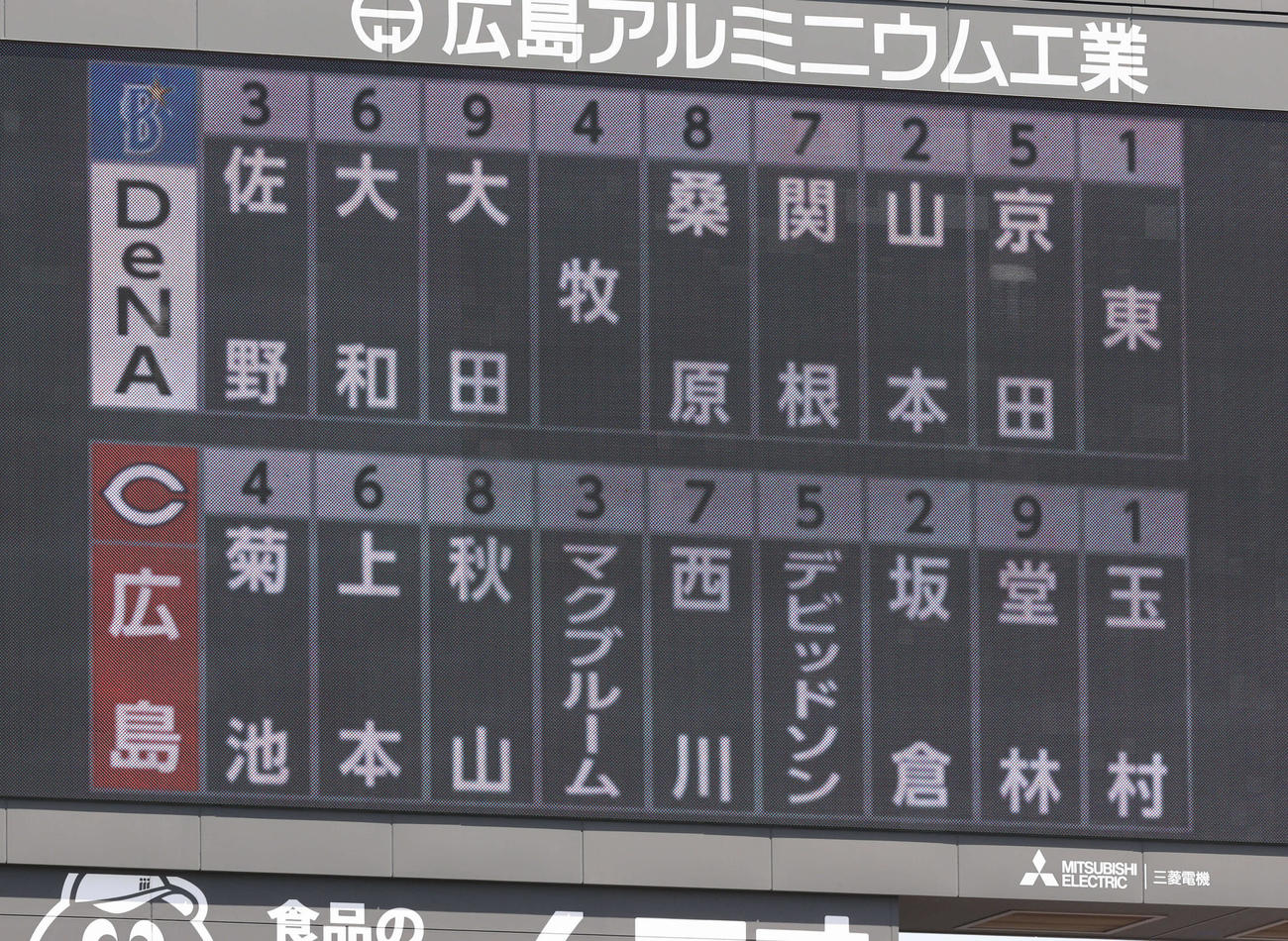 広島対DeNA　両軍スタメン（撮影・加藤孝規）