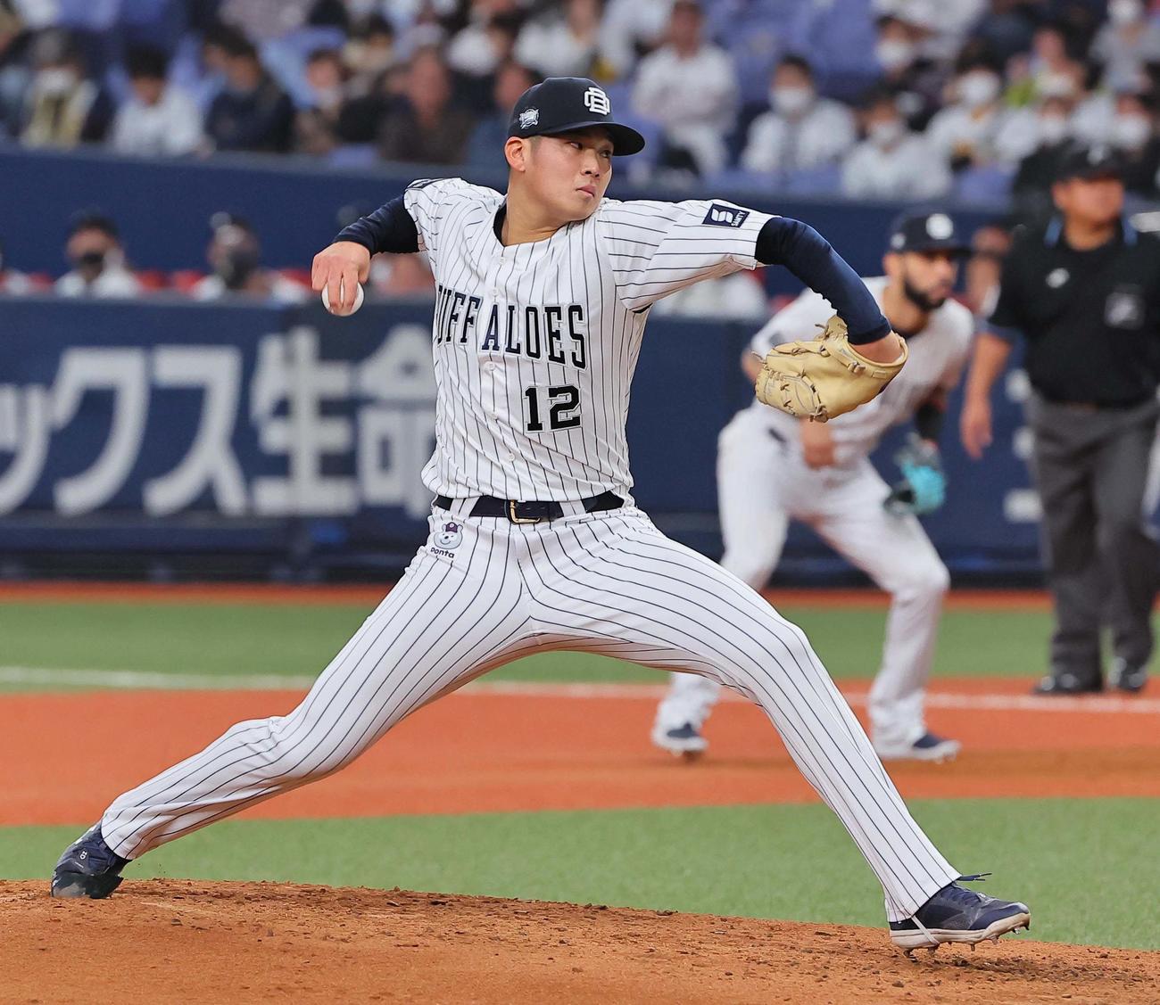 オリックス対西武　本拠地初登板で7回無失点、2勝目を挙げたオリックス山下（撮影・上田博志）