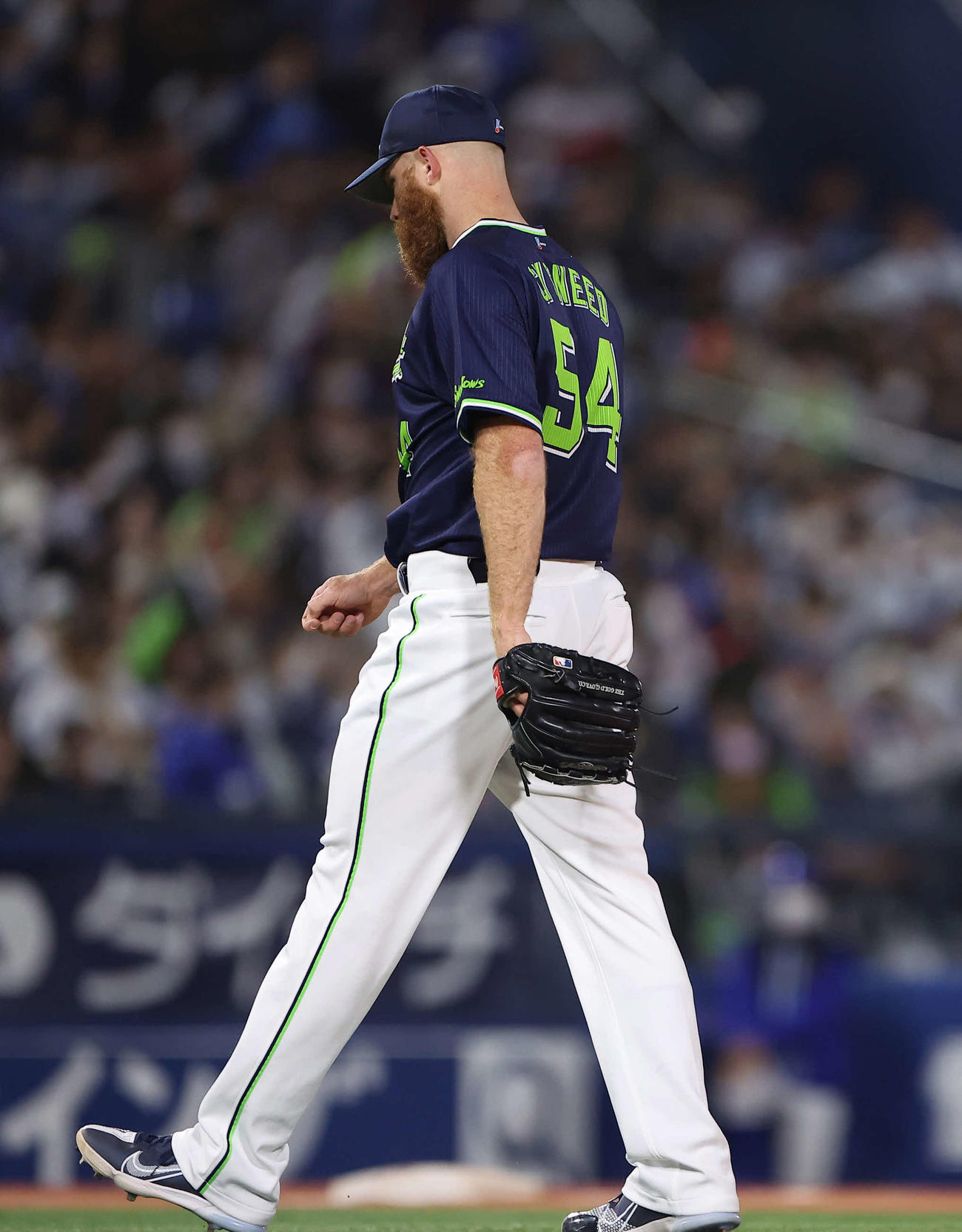 DeNA対ヤクルト　5回裏DeNA2死二塁、降板するサイスニード（撮影・河田真司）
