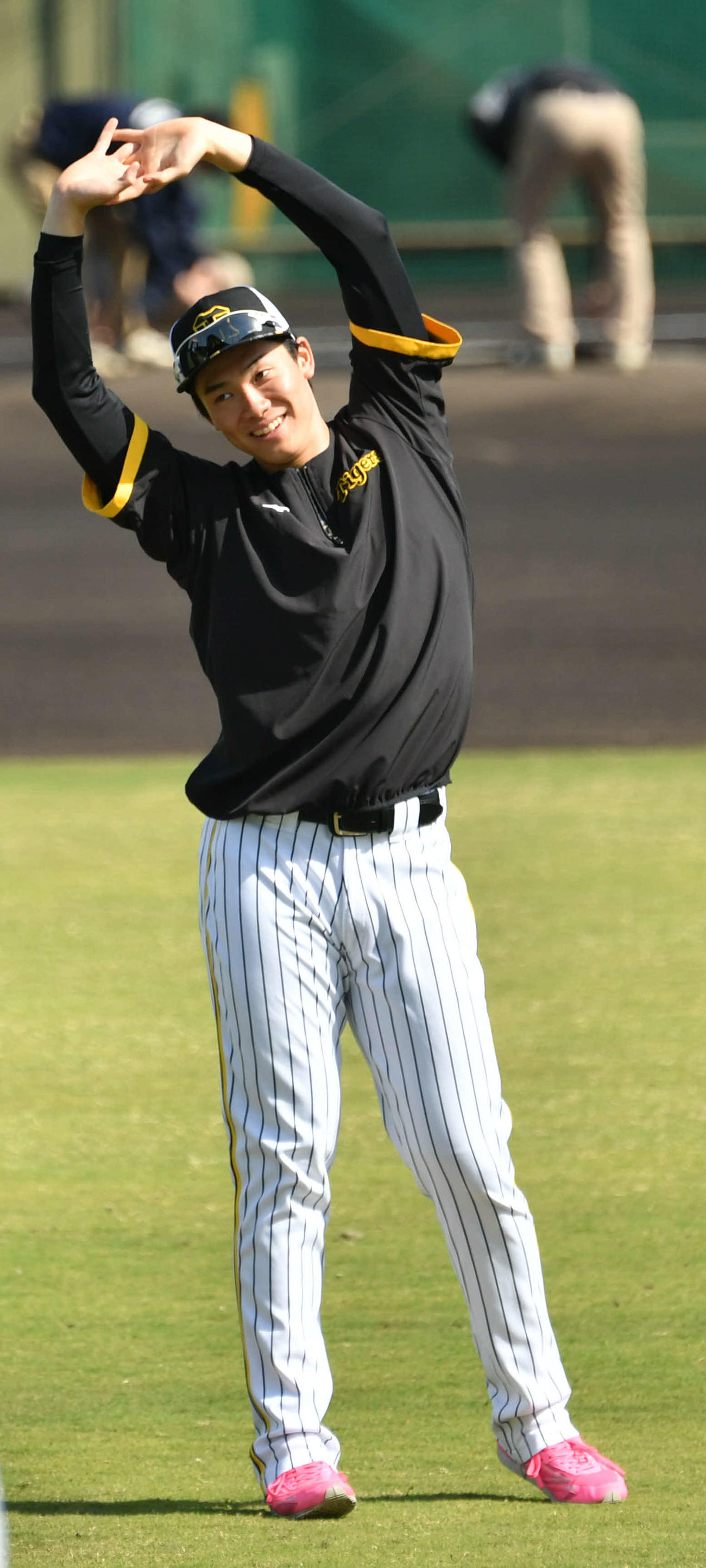 鳴尾浜で練習を行う阪神湯浅京己（2023年4月22日撮影）