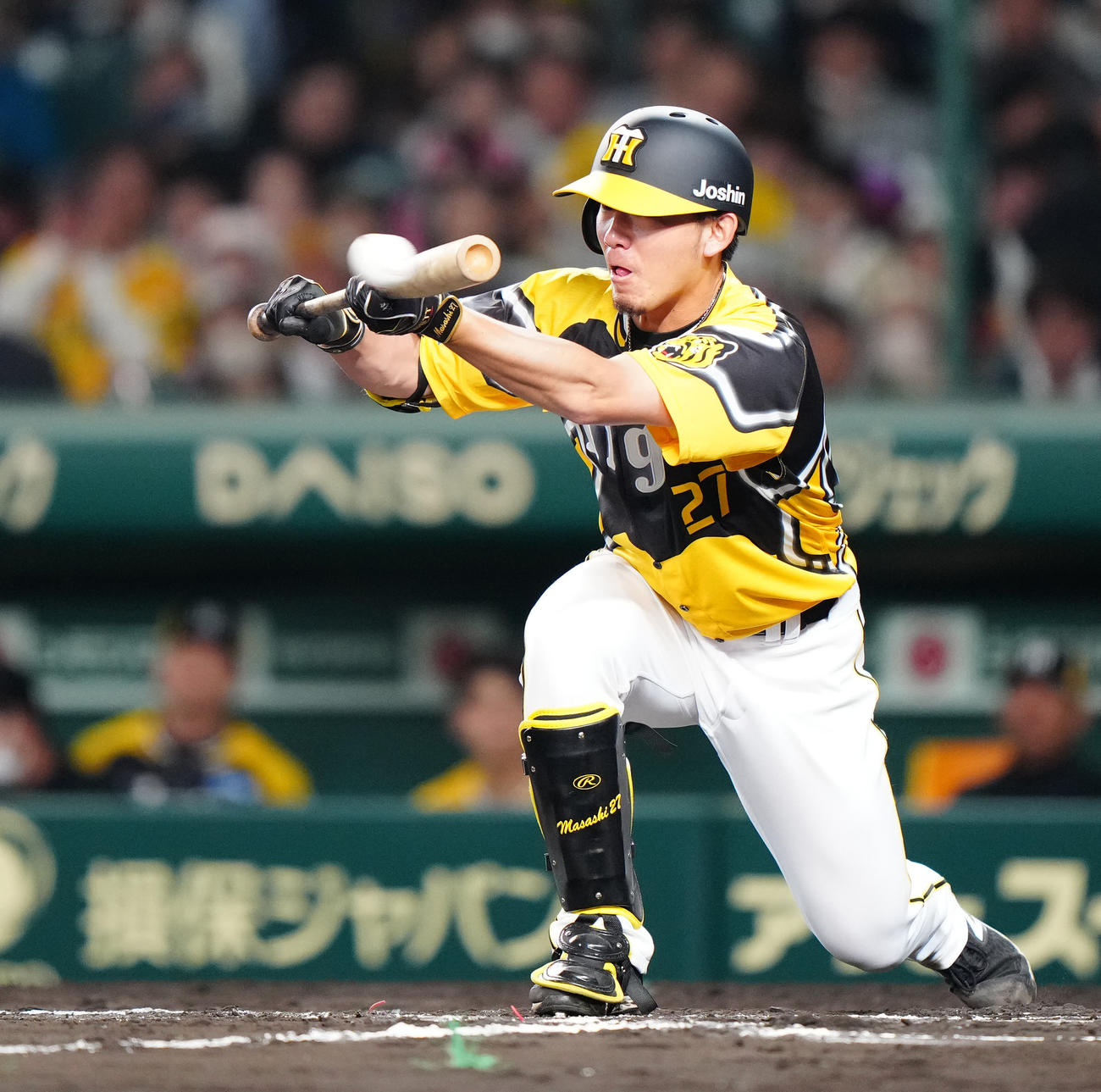 阪神対巨人　7回裏阪神1死一塁、送りバントを決める伊藤将（撮影・江口和貴）
