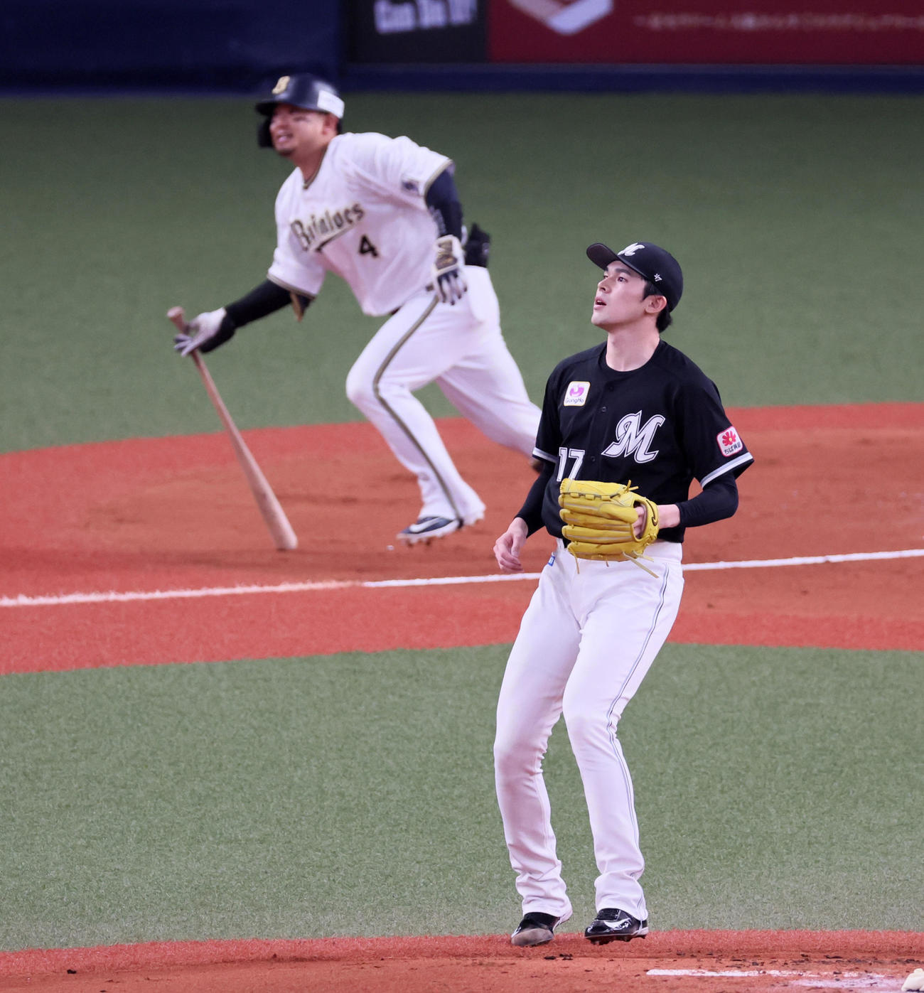オリックス対ロッテ　1回裏オリックス2死二塁、佐々木朗は森に右線へ適時二塁打を打たれ失点（撮影・加藤哉）