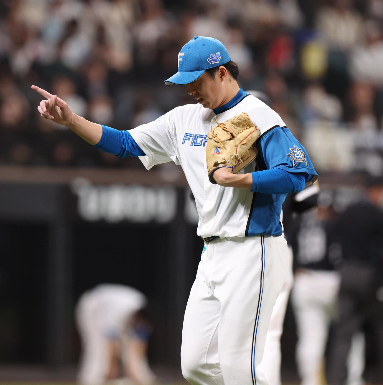 日本ハム対ソフトバンク　9回表を無失点に抑えポーズをとる田中正（撮影・佐藤翔太）