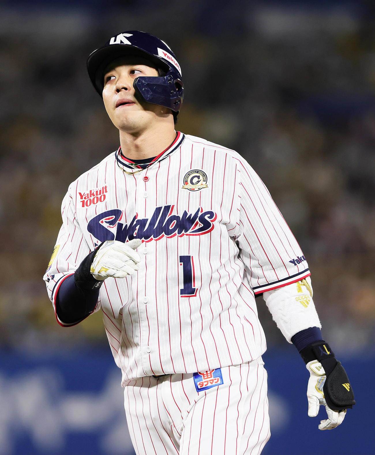 ヤクルト対阪神　4回裏ヤクルト無死、右飛に倒れた山田（撮影・足立雅史）
