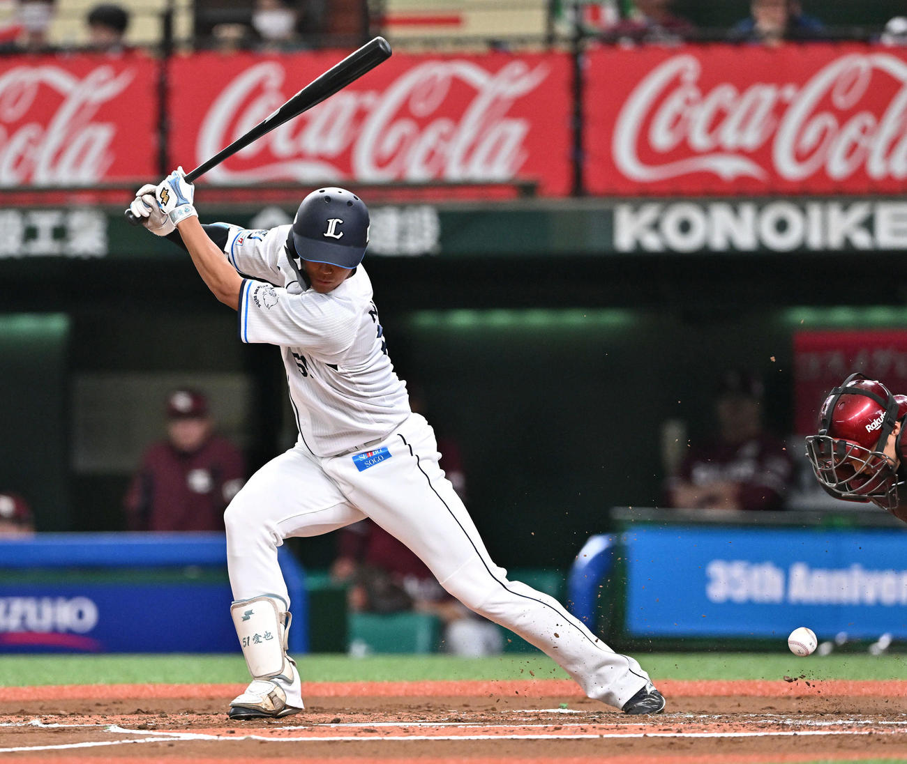 西武対楽天　1回裏西武1死、西川愛也は空振り三振に倒れる（撮影・滝沢徹郎）