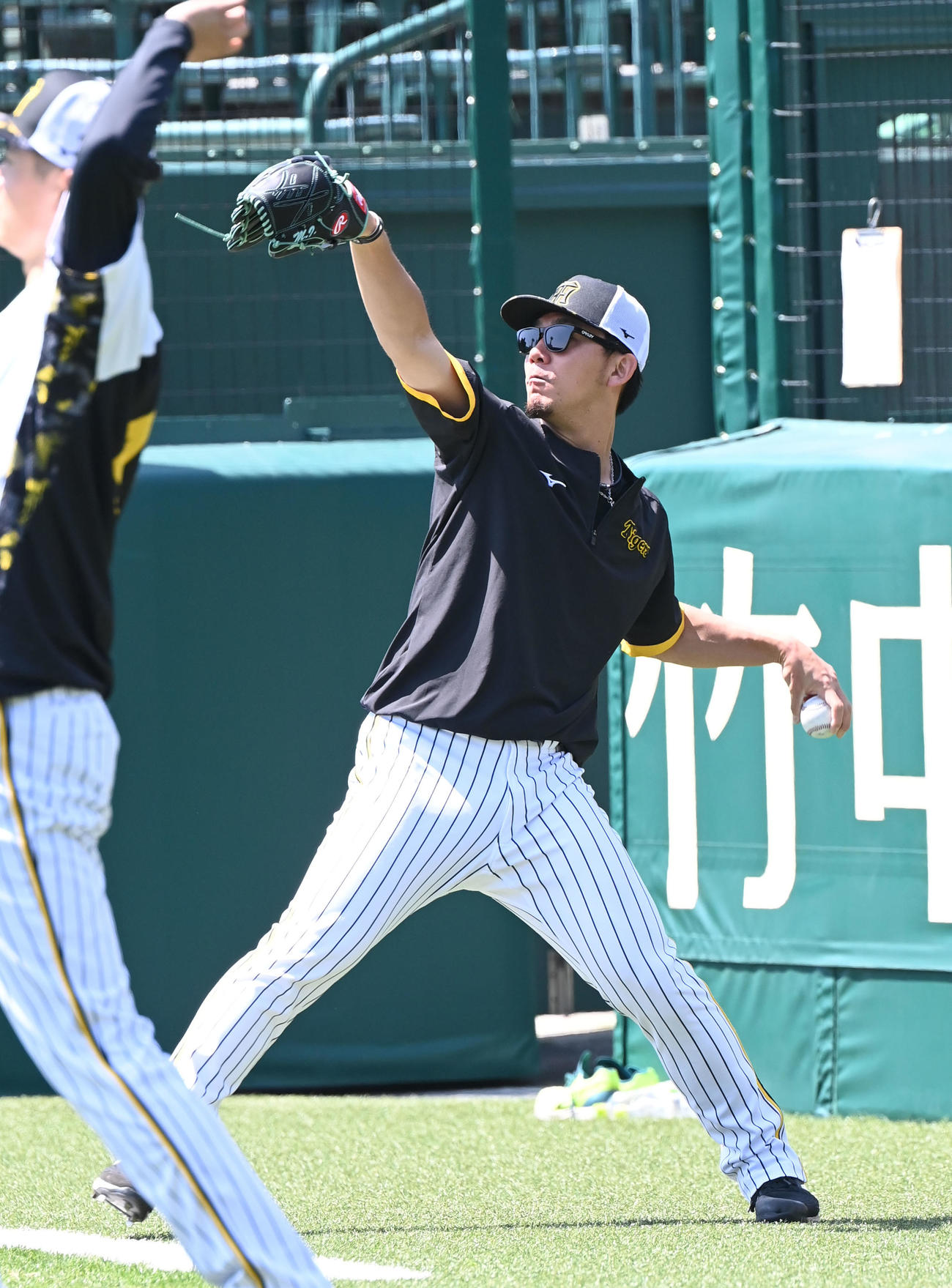甲子園球場でキャッチボールする阪神伊藤将（撮影・和賀正仁）