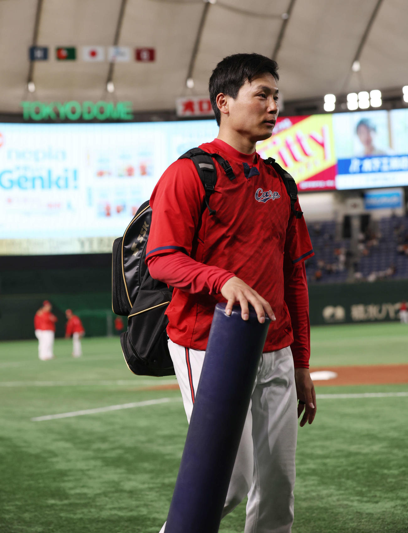 試合前練習を終え、引き揚げる広島栗林（2023年4月28日撮影）