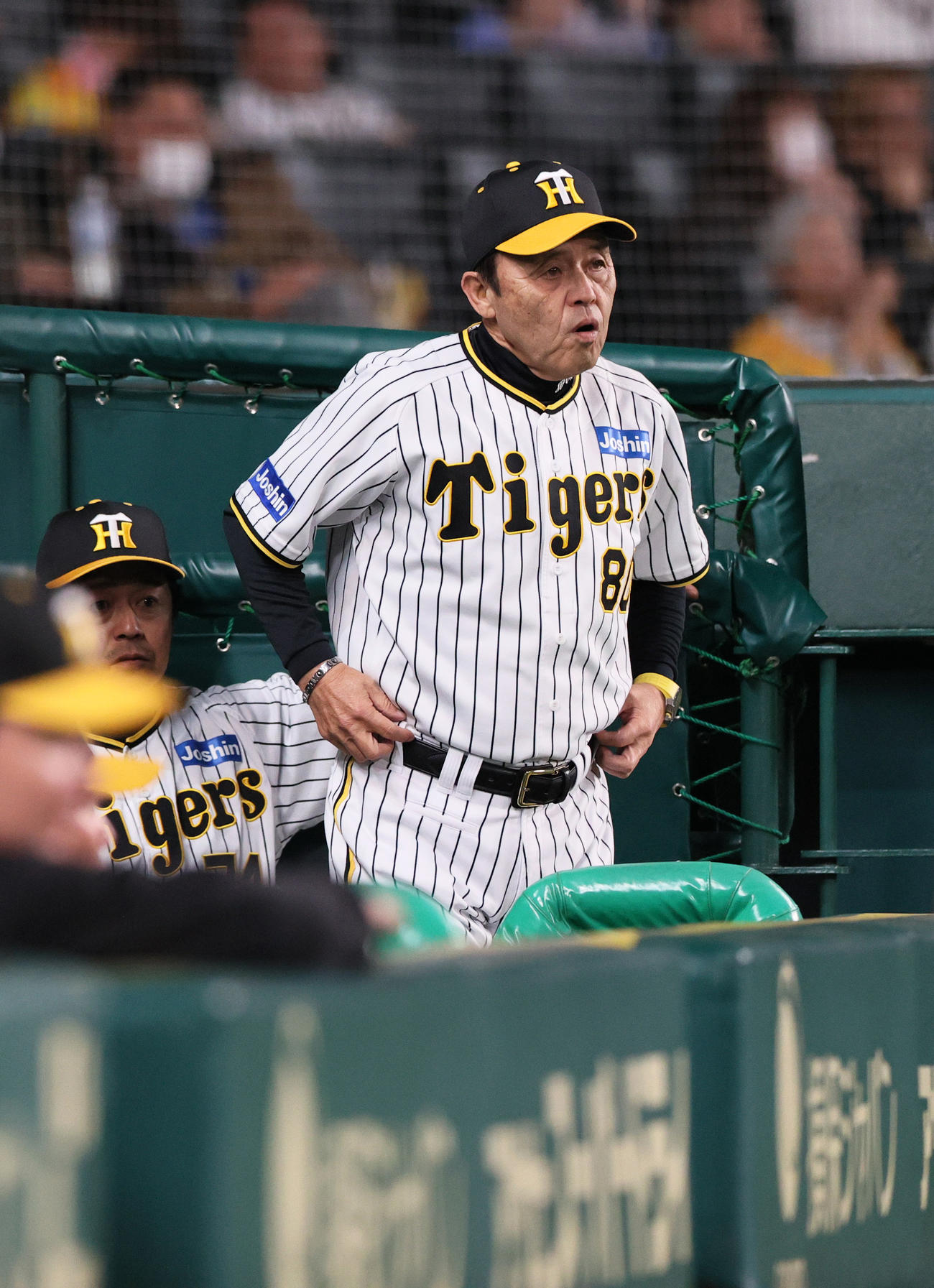 阪神対中日　4回表中日無死、岡田監督は村松開人の一塁セーフ判定に「リクエスト」し、判定はアウトとなり成功（撮影・上山淳一）