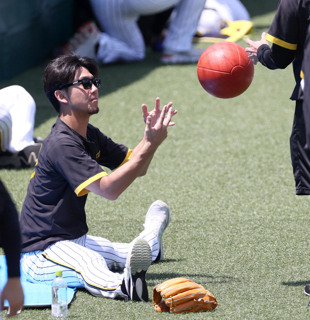 試合前の練習で汗を流す阪神伊藤将（撮影・上山淳一）