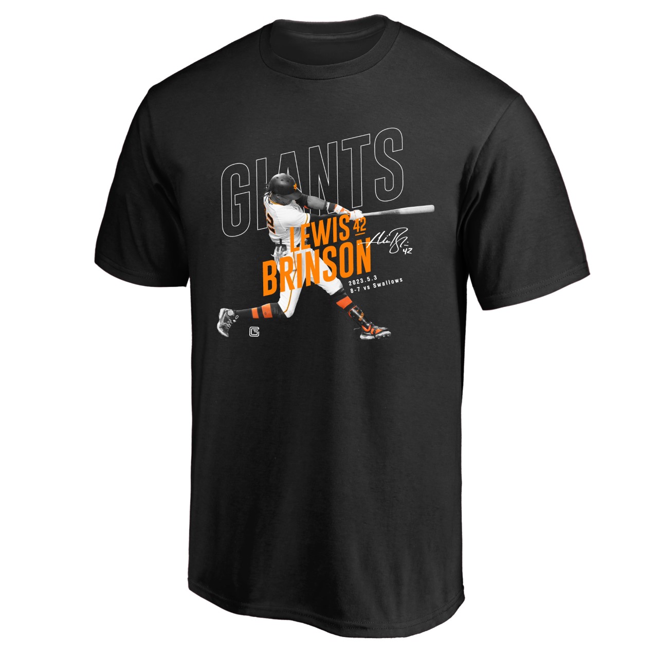 巨人ブリンソンの劇的勝利グッズのTシャツ（球団提供）