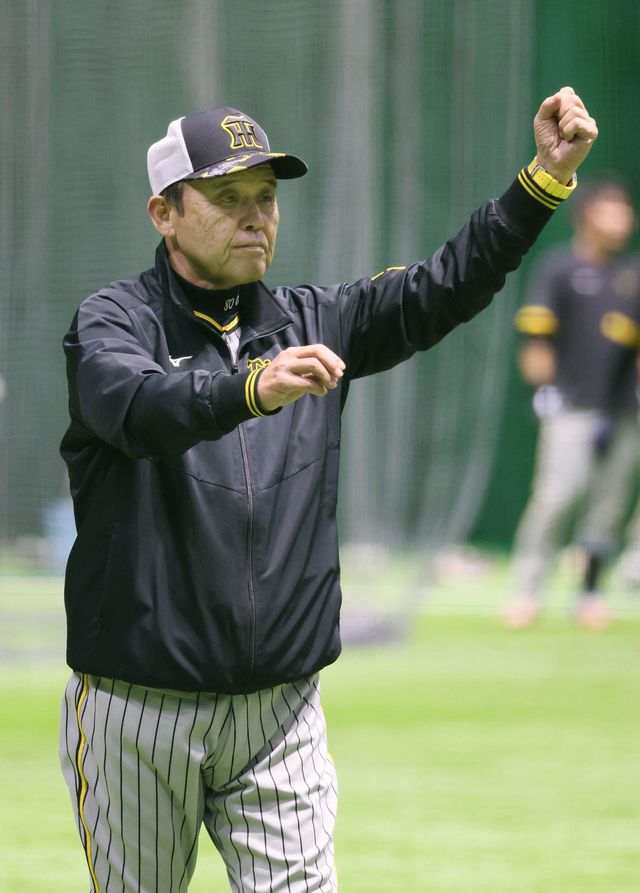 広島対阪神　練習を見守る阪神岡田監督（撮影・加藤孝規）