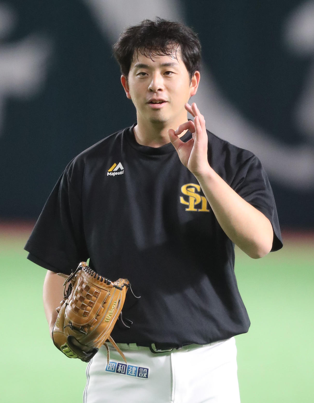 キャッチボールを終えた大関友久はOK（撮影・梅根麻紀）