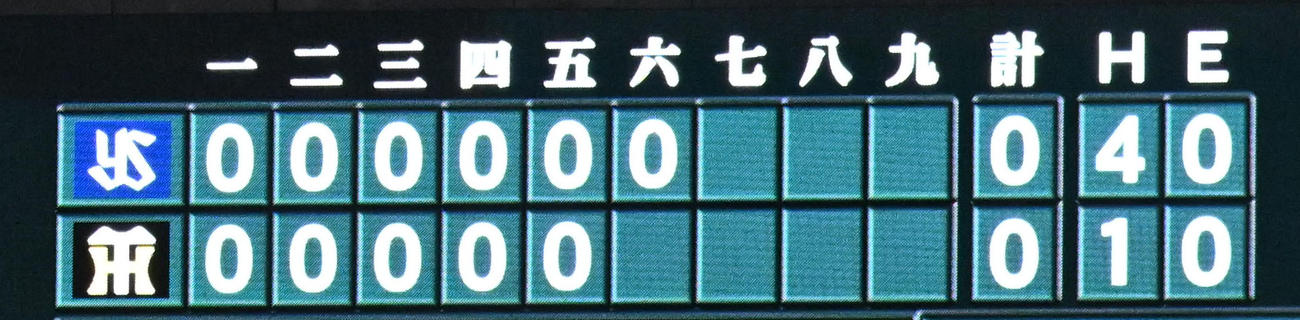 阪神対ヤクルト　6回のスコアボード（撮影・石井愛子）