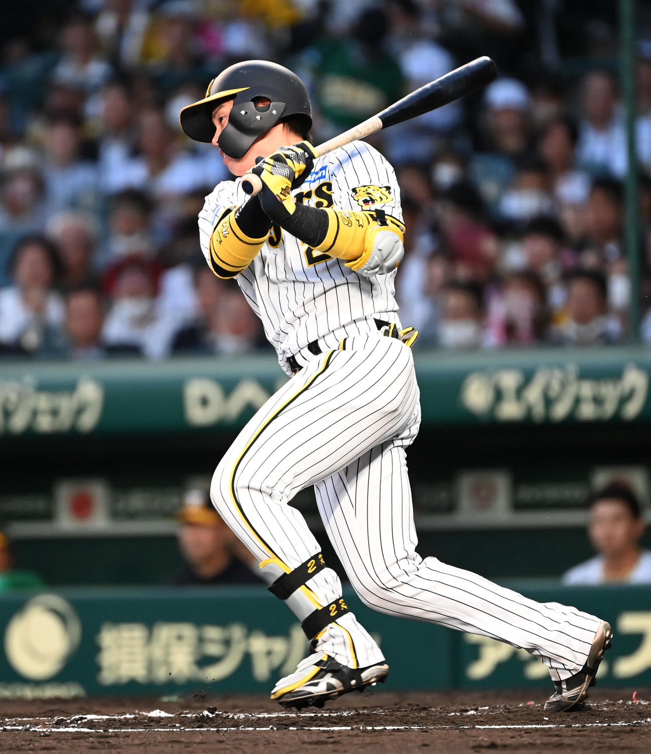 阪神対ヤクルト　3回裏無死、梅野は中前打を放つ（撮影・石井愛子）