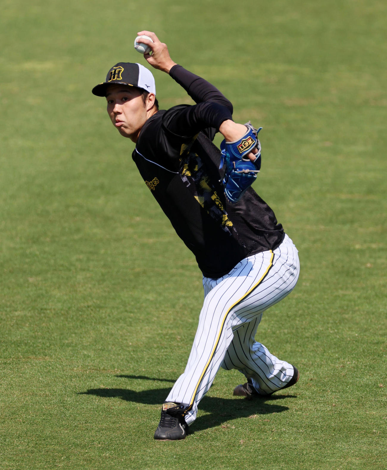 阪神対ヤクルト　練習でキャッチボールする青柳（撮影・加藤哉）
