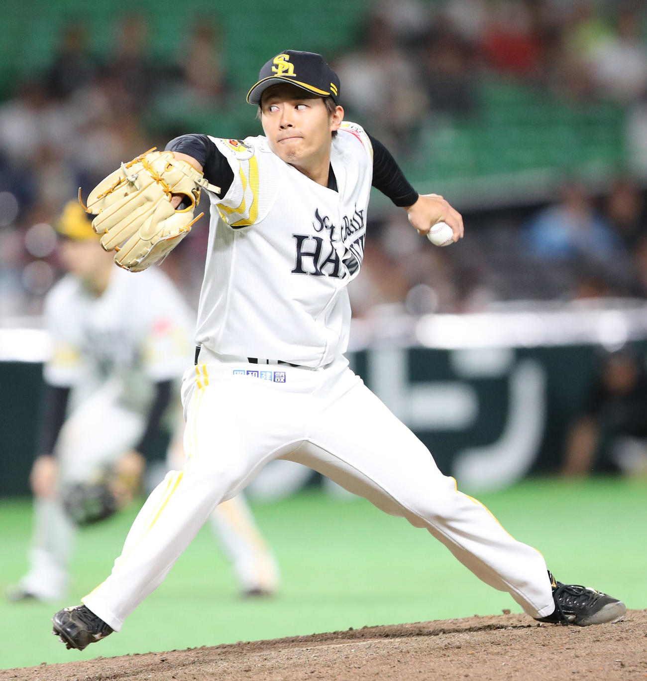 ソフトバンク対日本ハム　8回に登板した田浦（撮影・梅根麻紀）