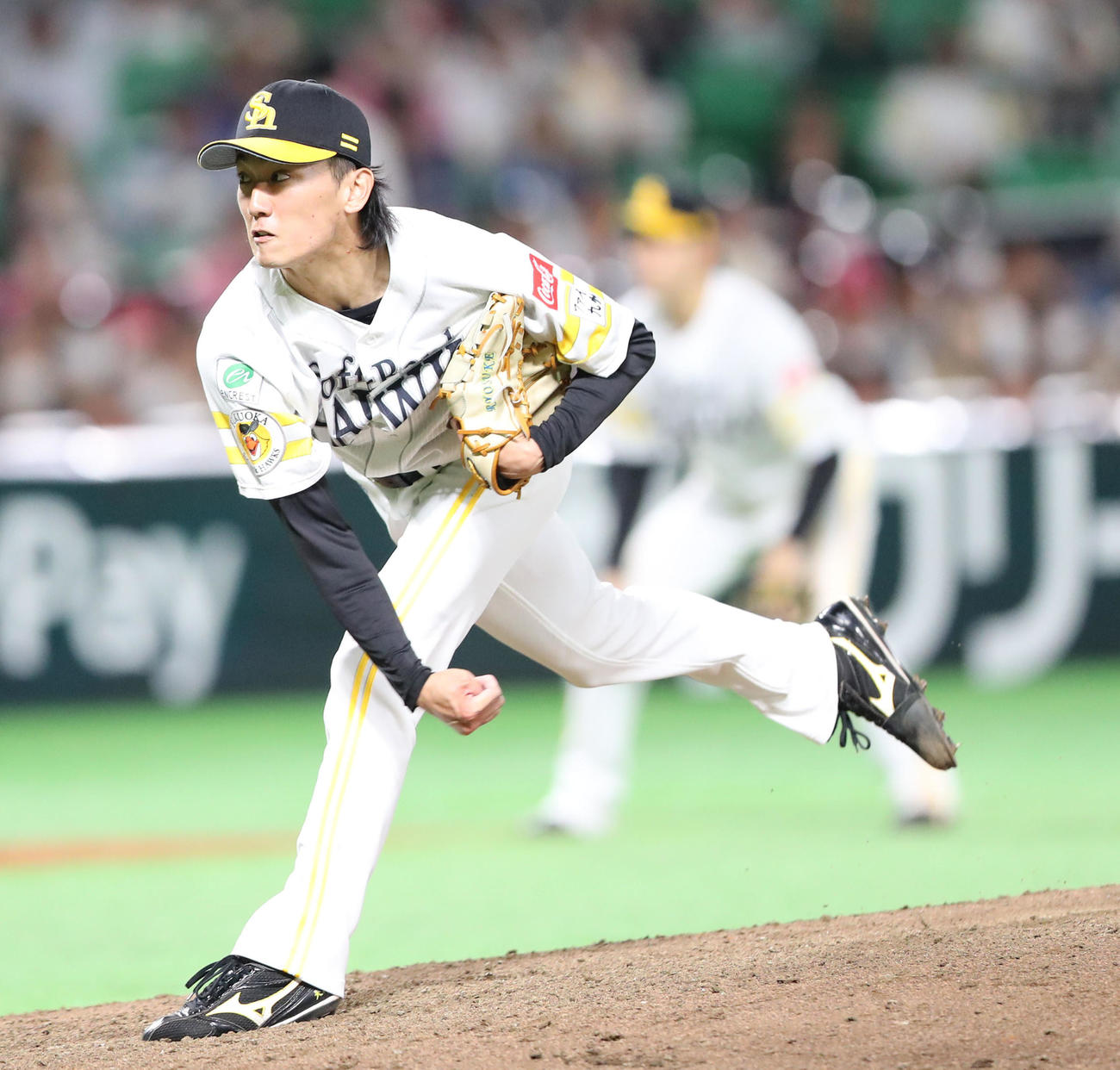 ソフトバンク対日本ハム　9回に登板した大津（撮影・梅根麻紀）