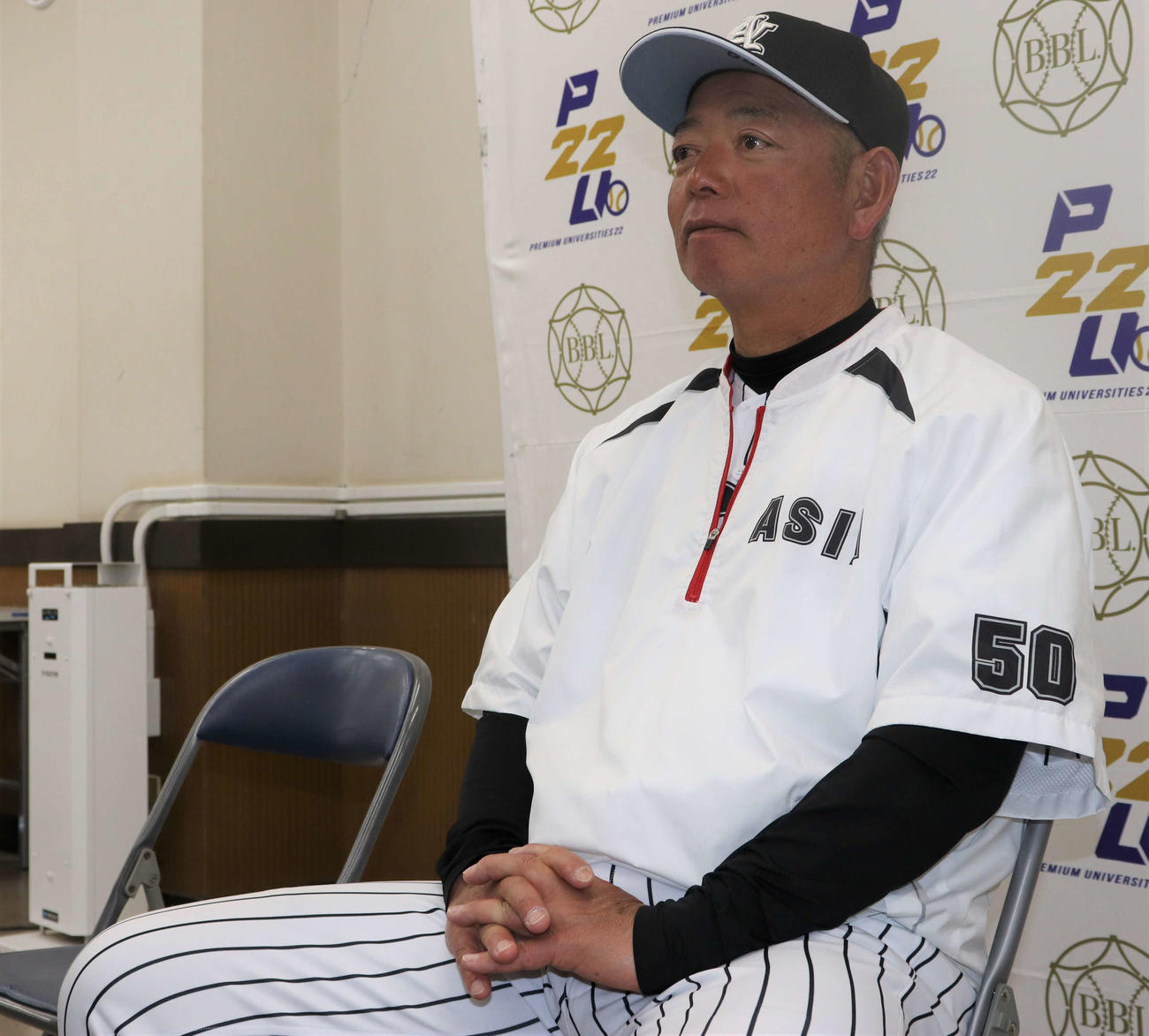 駒大対亜大　試合後、会見に臨む亜大の生田監督（撮影・玉利朱音）