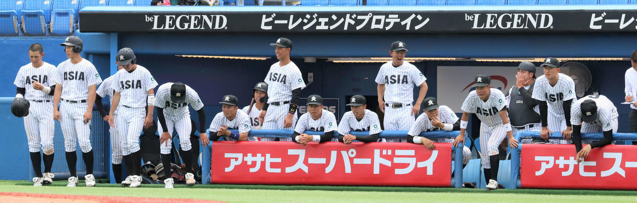 亜大対駒大　9回裏、ベンチから戦況を見つめる亜大の選手たち（撮影・玉利朱音）