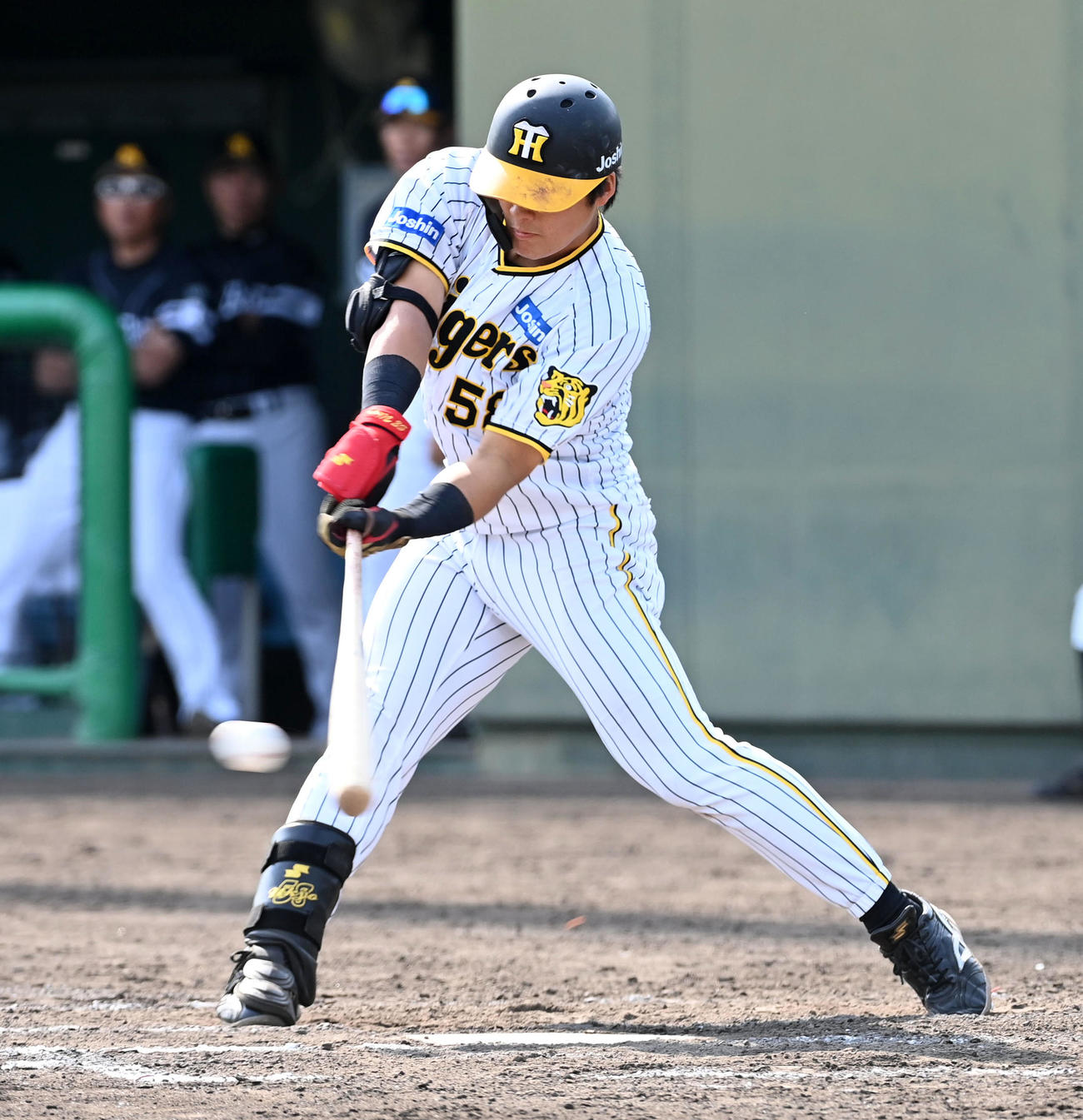 阪神対ソフトバンク　8回裏阪神1死二塁、前川右京は中前適時打を放つ（撮影・前岡正明）