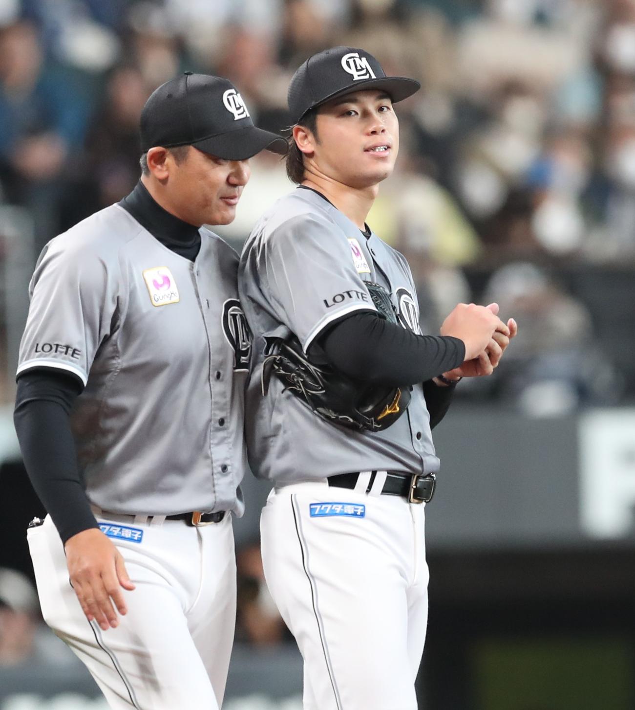 日本ハム対ロッテ　3回裏、失点し渋い表情の森（撮影・黒川智章）