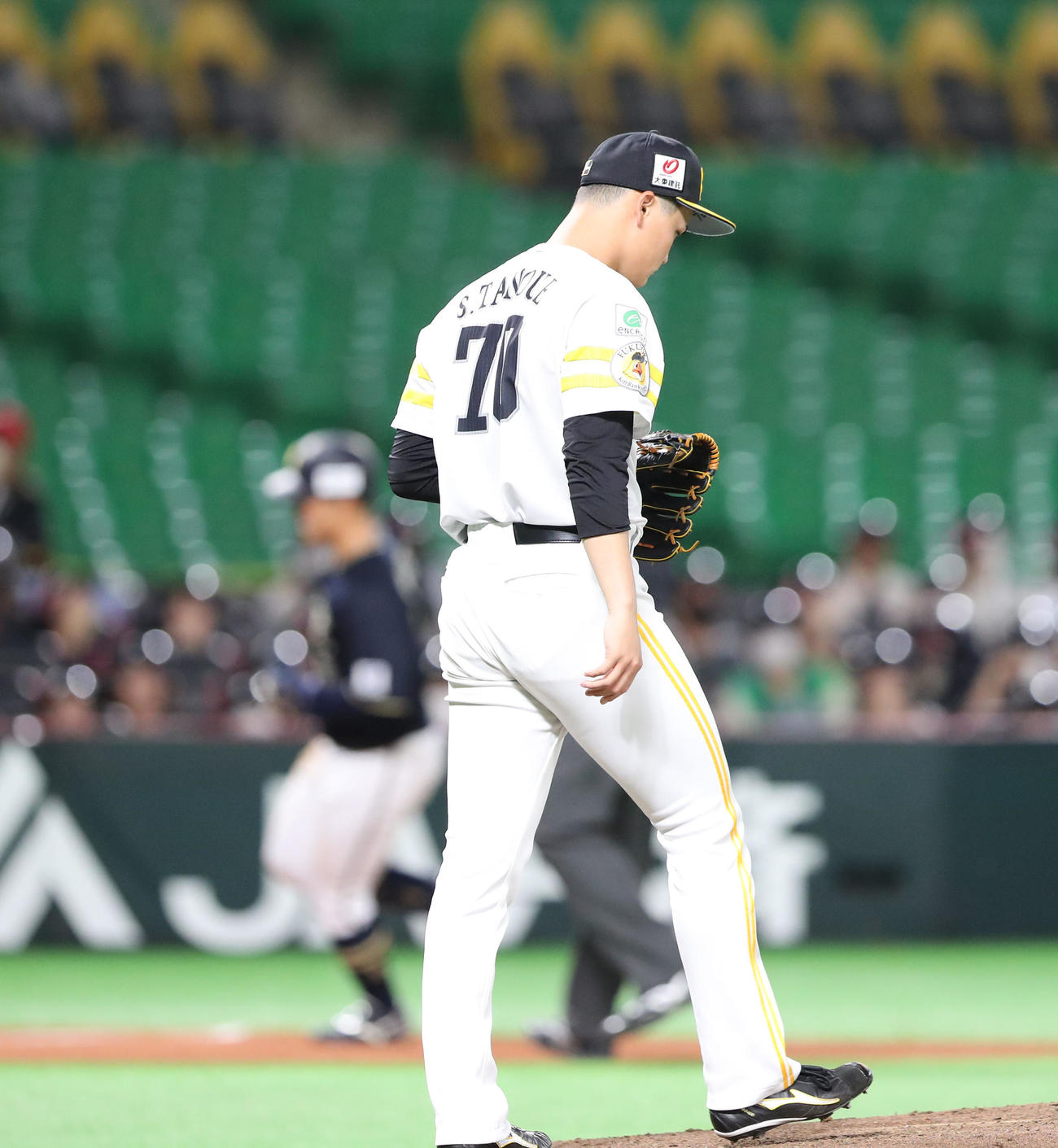 ウエスタン・リーグ　ソフトバンク対オリックス　4回表オリックス無死、野口に中越え先制本塁打を浴びた田上（撮影・梅根麻紀）