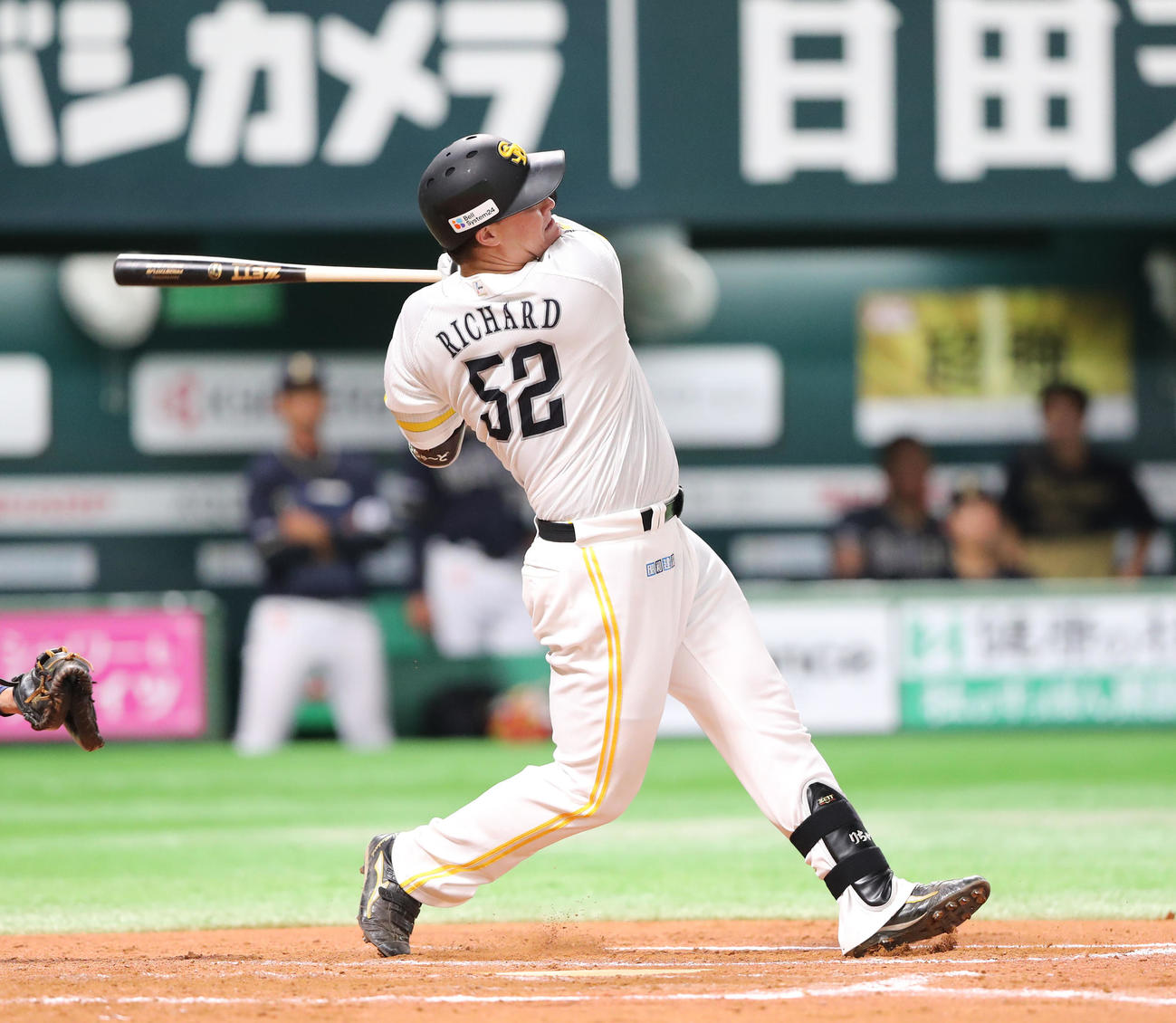 ウエスタン・リーグ　ソフトバンク対オリックス　6回裏ソフトバンク2死一、三塁、リチャードは左越えに同点となる適時三塁打を放つ（撮影・梅根麻紀）