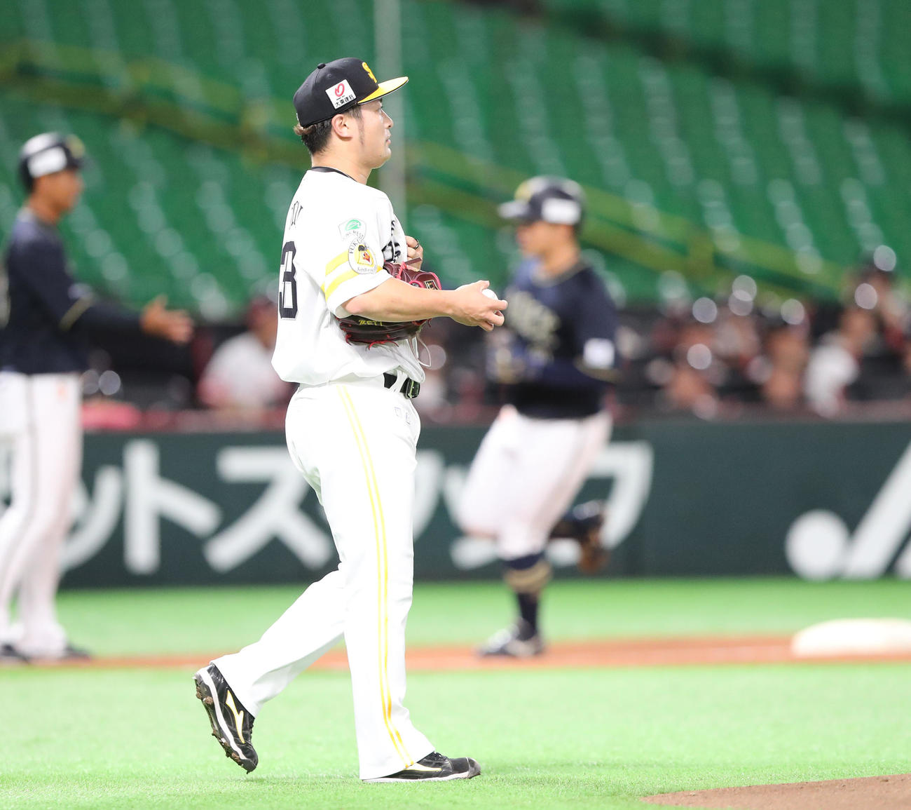 ウエスタン・リーグ　ソフトバンク対オリックス　1回表オリックス1死一塁、野口に右越え先制2点本塁打を浴びた森（撮影・梅根麻紀）