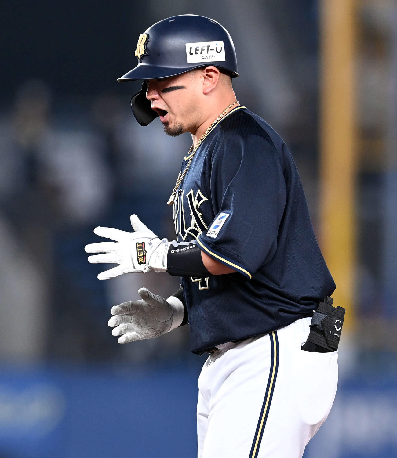 ロッテ対オリックス　4回表オリックス1死、中前に安打を放った森（撮影・たえ見朱実）