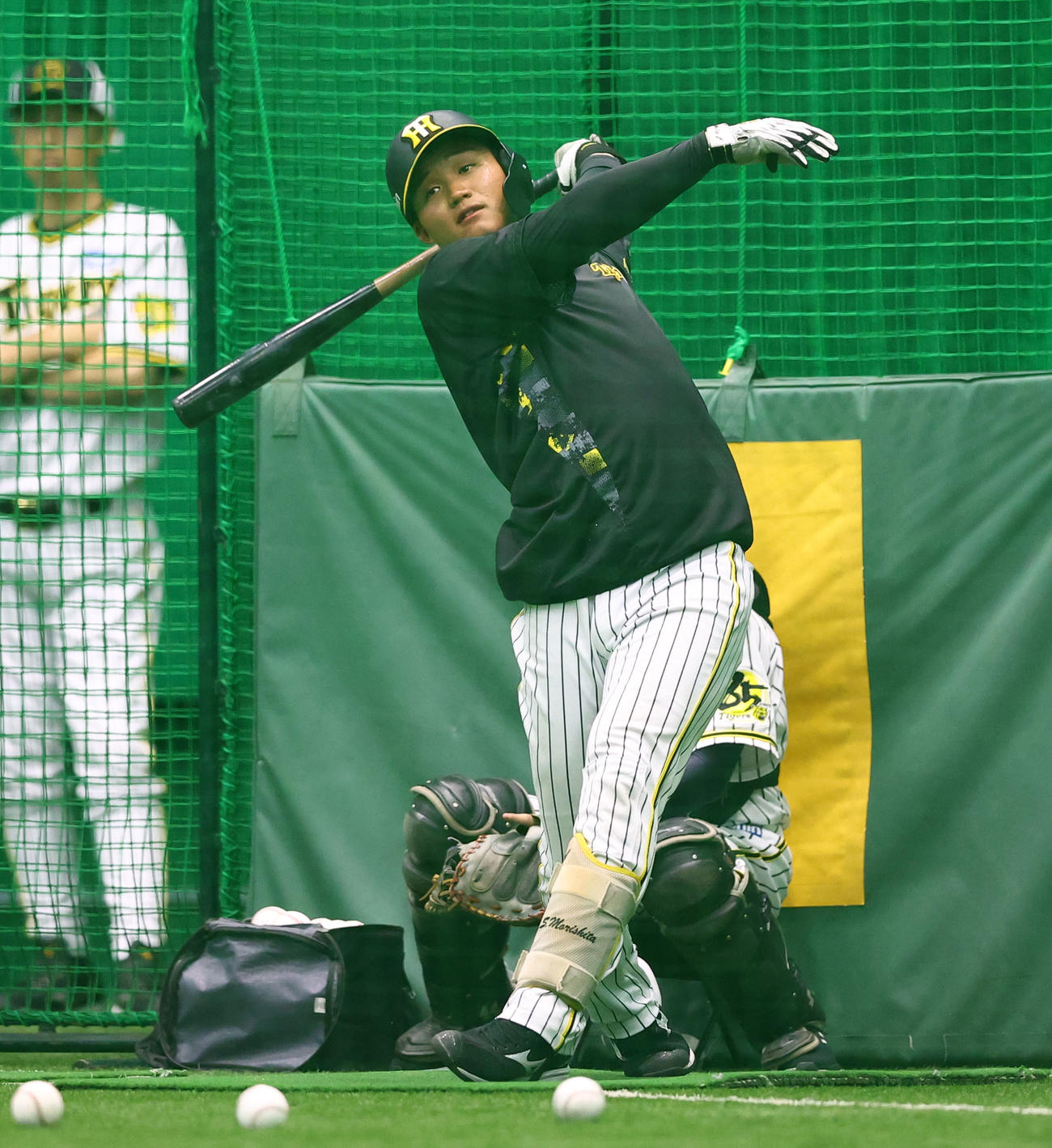 阪神対広島　打撃練習をする阪神森下（撮影・藤尾明華）
