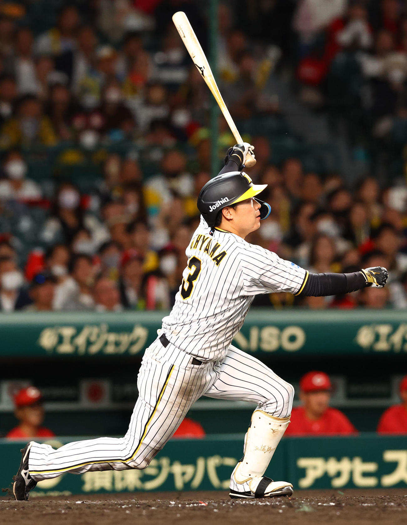 阪神対広島　5回裏阪神無死一、二塁、大山が左中間に同点3ランを放つ（撮影・藤尾明華）