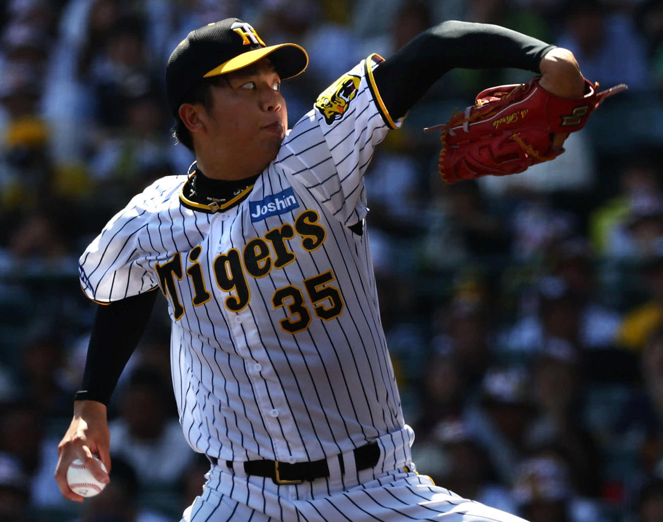 阪神対広島　2勝目を挙げた阪神才木（撮影・藤尾明華）