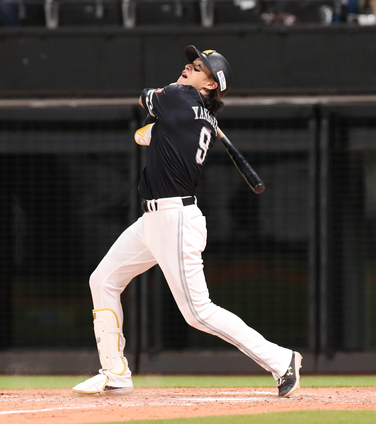日本ハム対ソフトバンク　7回表ソフトバンク1死満塁、柳田は左犠飛を放つ（撮影・佐藤翔太）