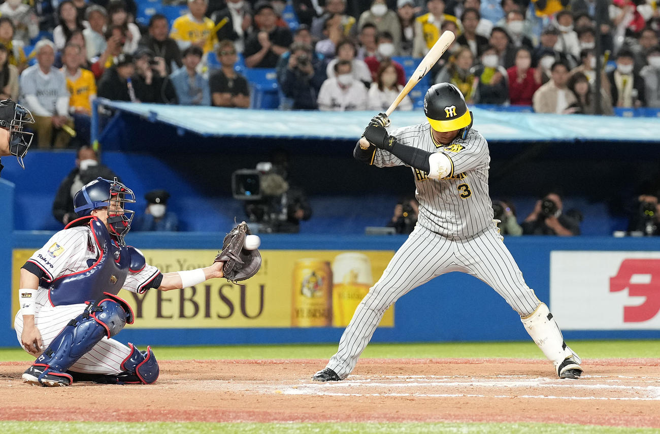 ヤクルト対阪神　10回表阪神2死満塁、押し出し四球を選ぶ大山（撮影・鈴木みどり）