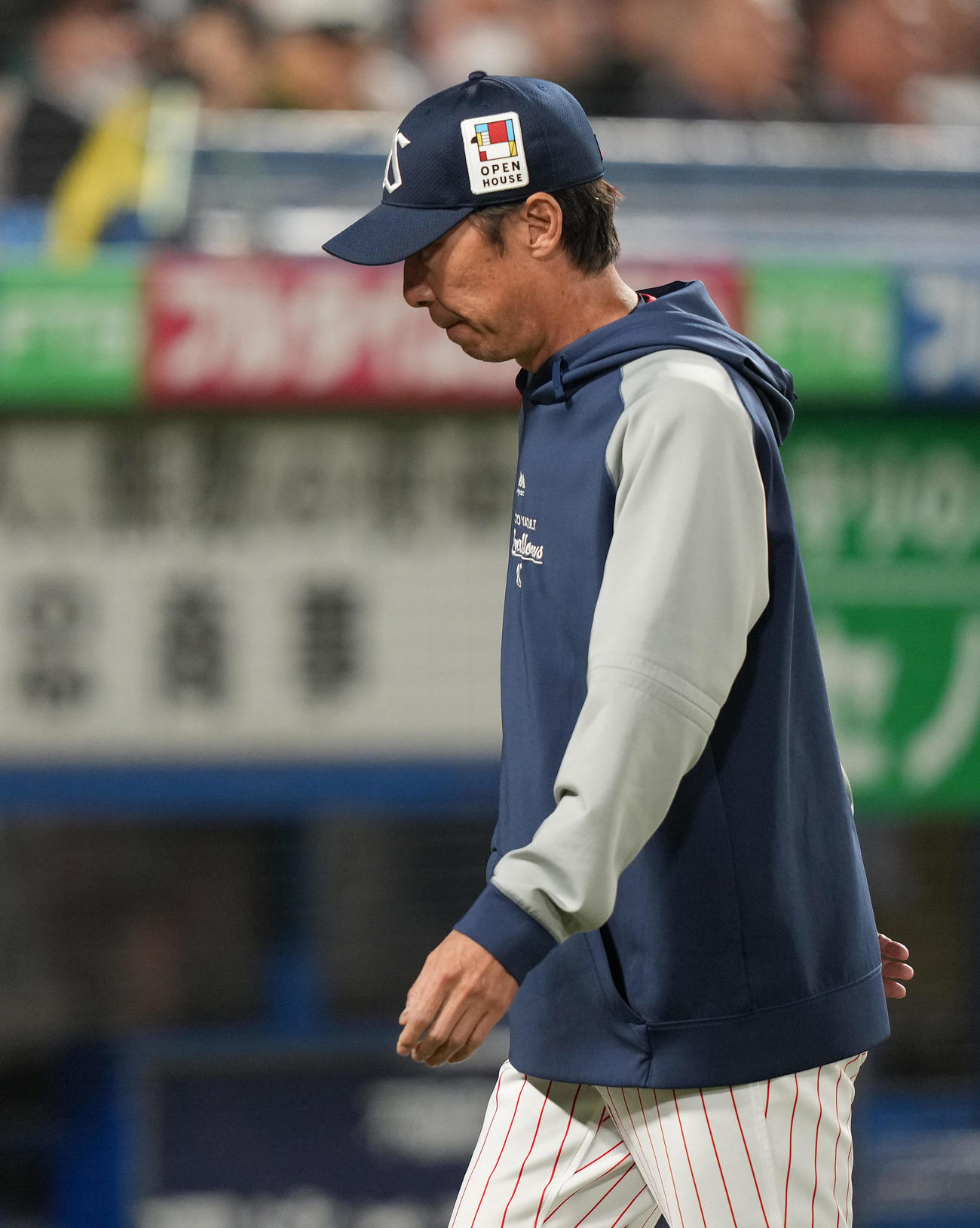 ヤクルト対阪神　10回表の選手交代を告げベンチへ戻るヤクルト高津監督（撮影・鈴木みどり）