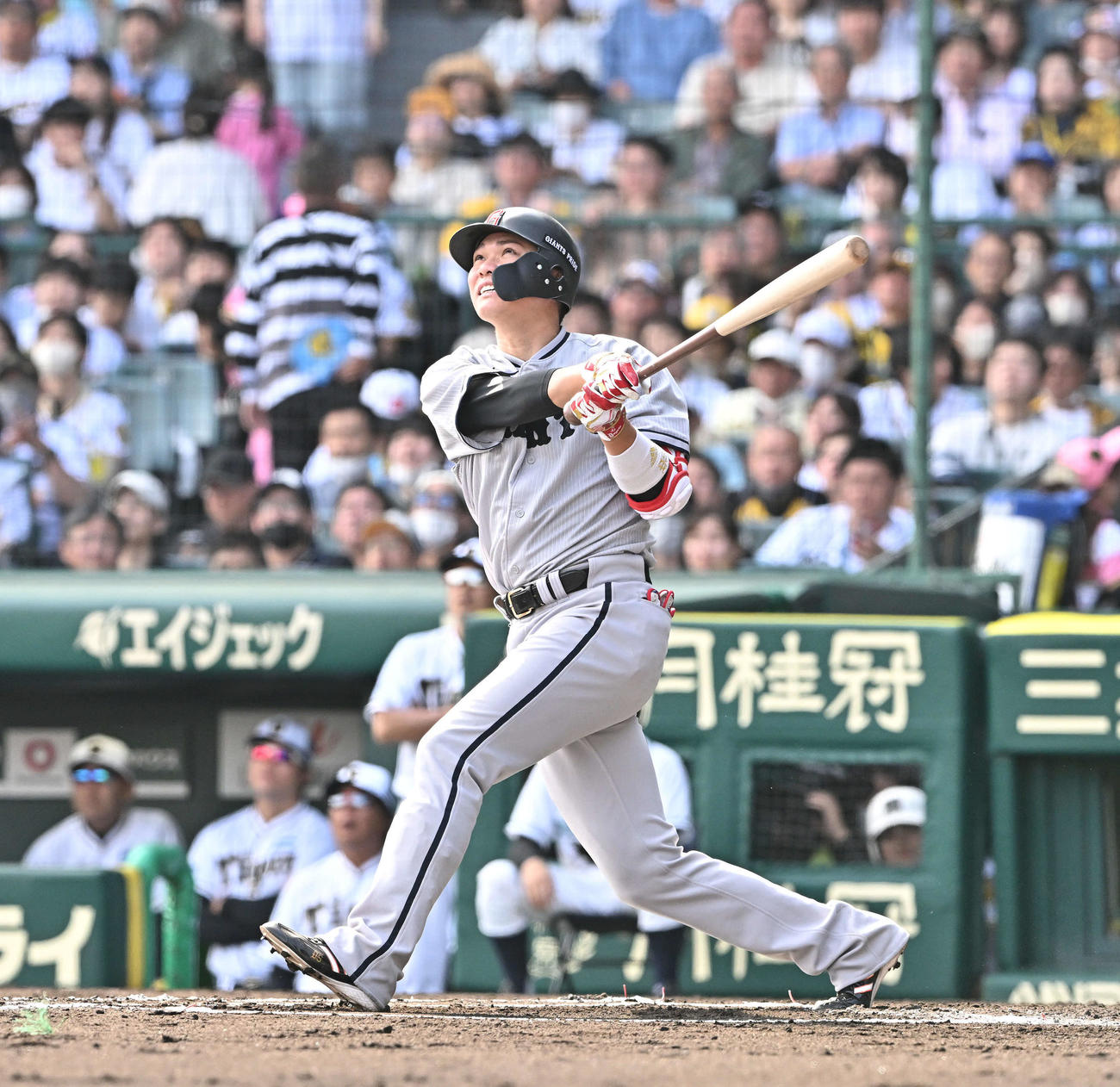 阪神対巨人　6回表巨人1死、坂本は左翼に大飛球を放つもファウルとなる（撮影・滝沢徹郎）