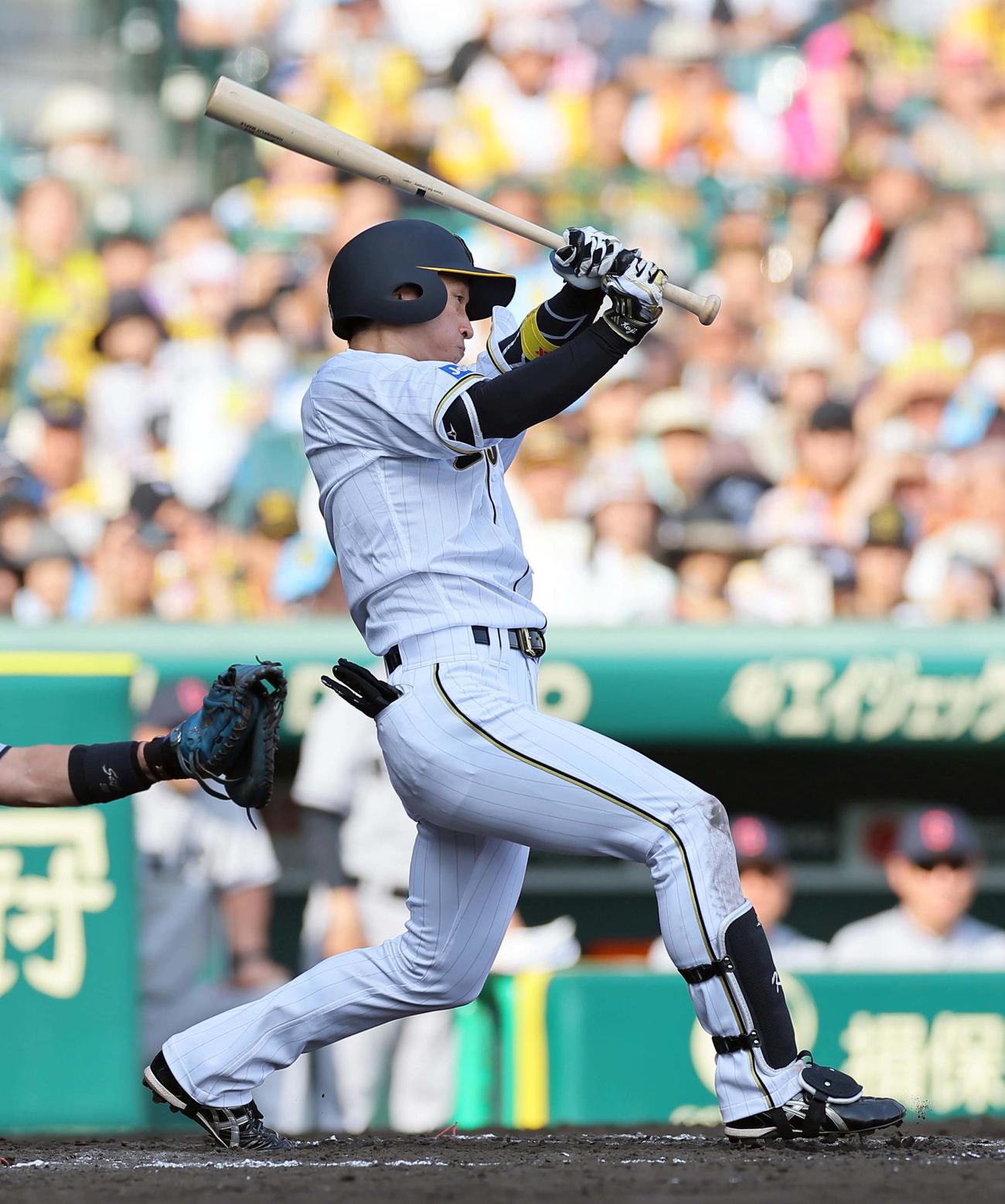 阪神対巨人　7回裏阪神2死一、二塁、近本は中前に先制適時打を放つ（撮影・上田博志）