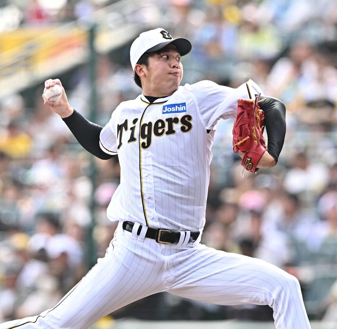 阪神対巨人　力投する阪神先発の才木（撮影・滝沢徹郎）
