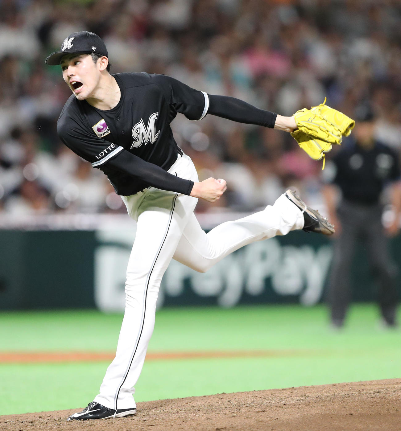 ソフトバンク対ロッテ　4勝目を挙げたロッテ佐々木朗（撮影・梅根麻紀）