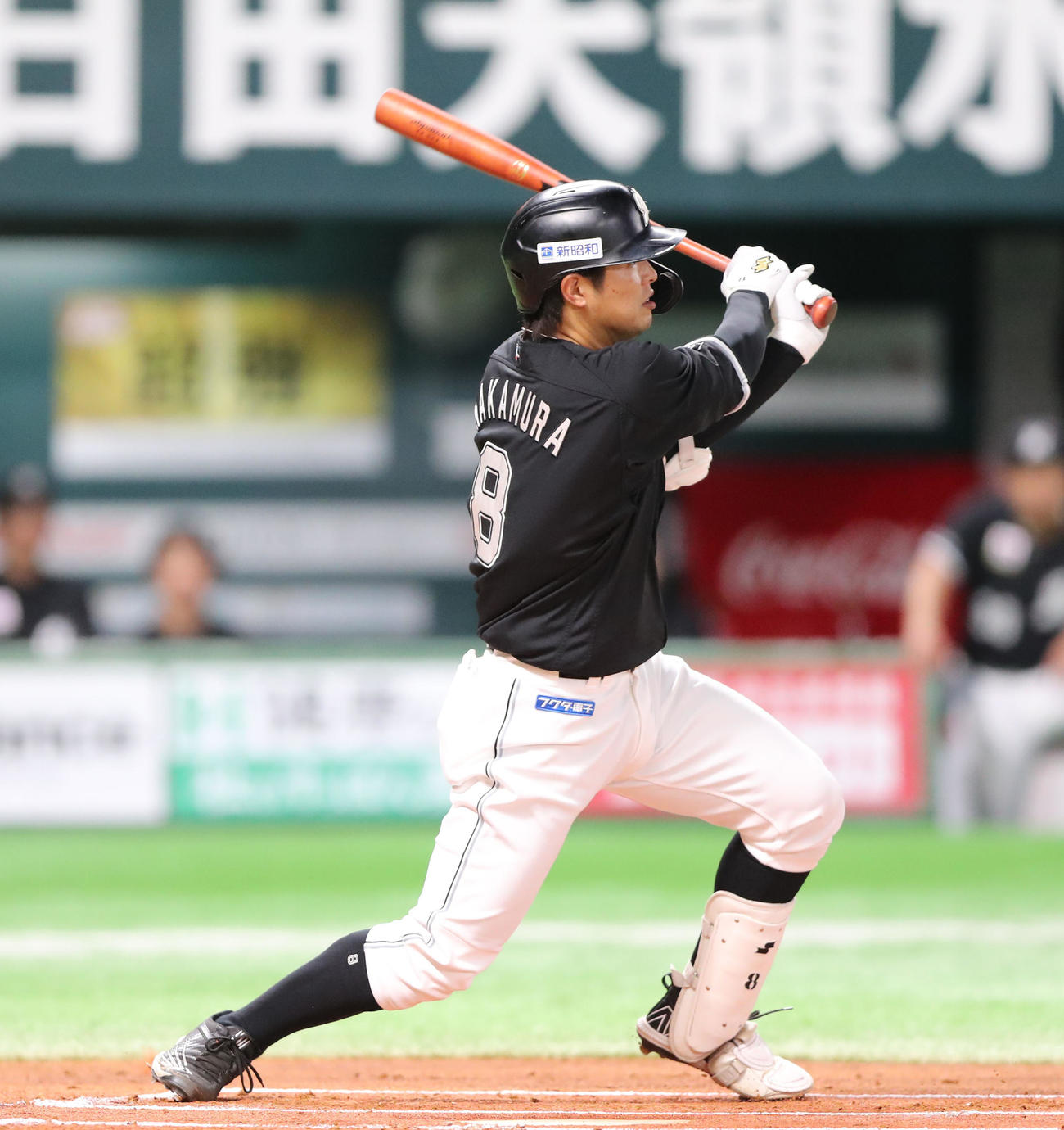 ソフトバンク対ロッテ　1回表ロッテ1死一塁、中村奨は左越えに先制2点本塁打を放つ（撮影・梅根麻紀）