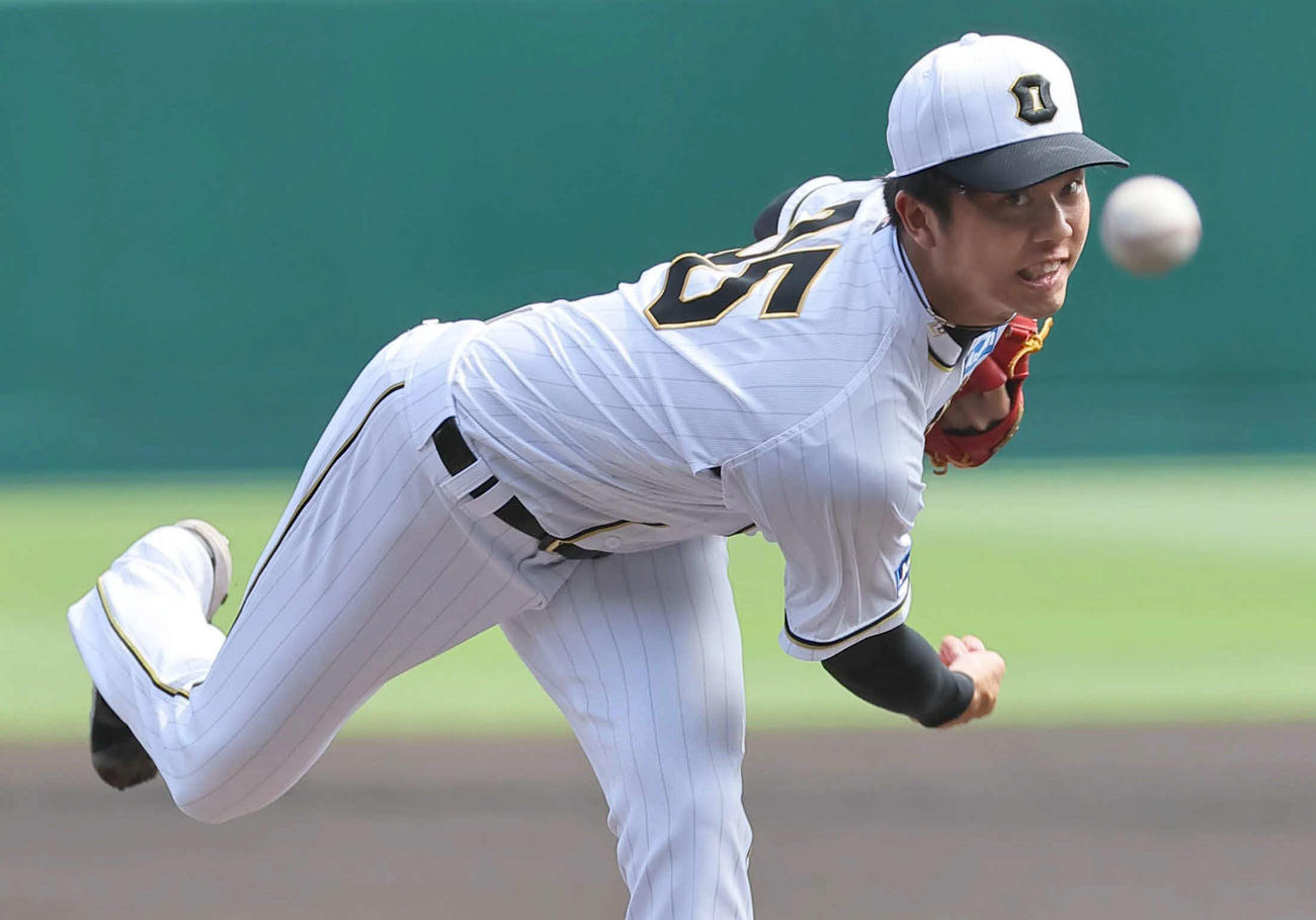 阪神対巨人　3勝目を挙げた阪神先発の才木（撮影・上田博志）