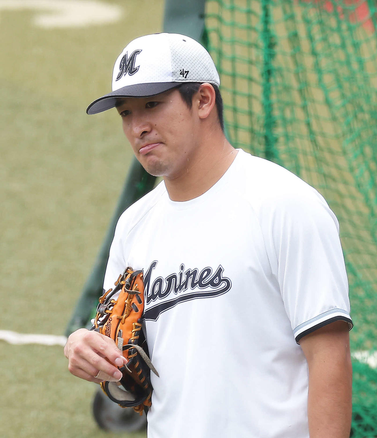 ロッテ対巨人　試合前、練習に臨むロッテ池田（撮影・河田真司）